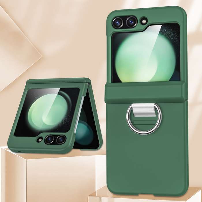 For Samsung Galaxy Z Flip5 5G TPU+PC Folding Center Shaft Phone Case with Ring(Dark Green)