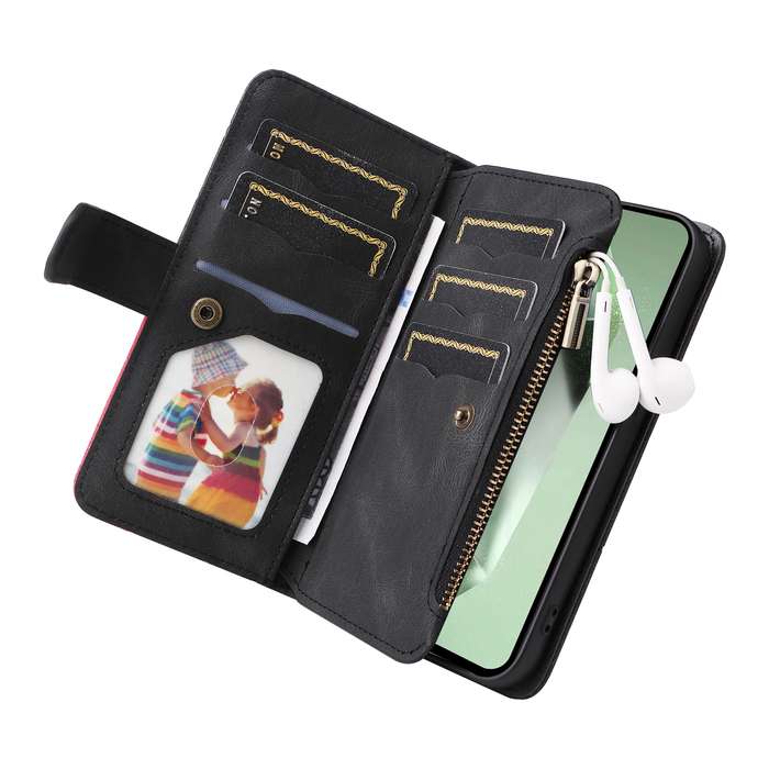 For Samsung Galaxy S24 FE 5G Dual-color 9 Card Slots Zipper Wallet Leather Phone Case(Black)