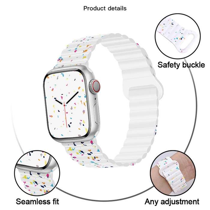 For Apple Watch Series 7 45mm Colorful Dots Magnetic Silicone Watch Band(Creamy White+Mist Blue
