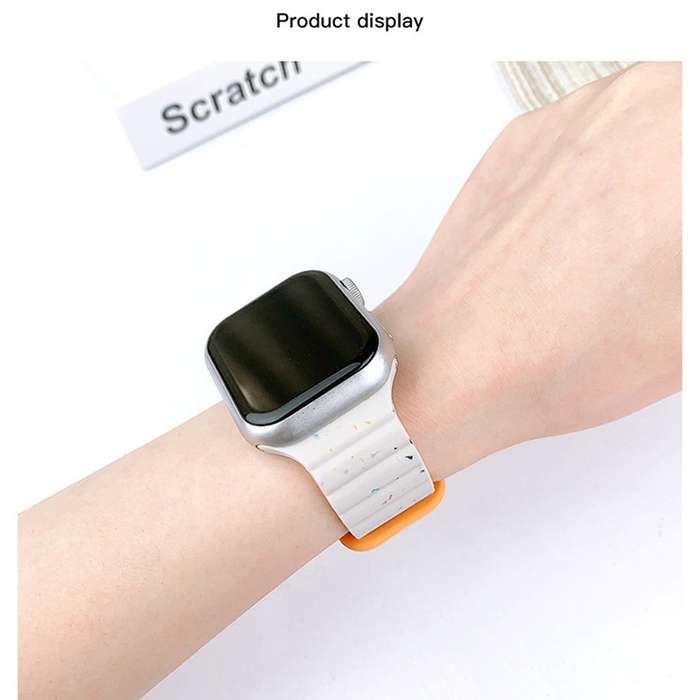 For Apple Watch Series 7 45mm Colorful Dots Magnetic Silicone Watch Band(Creamy White+Mist Blue