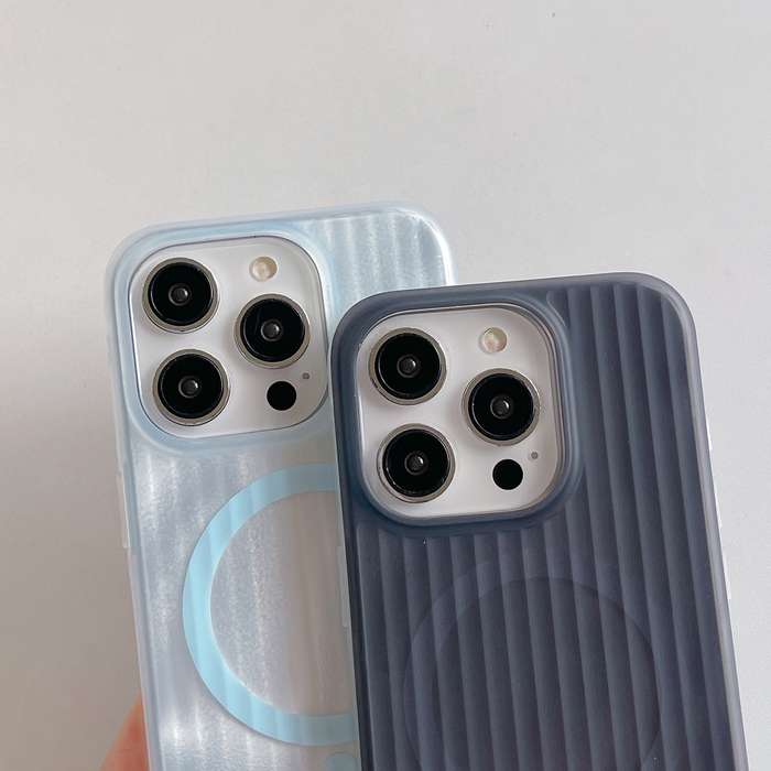 For iPhone 13 Striped Skin Feel Magnetic Magsafe Phone Case(Yellow)