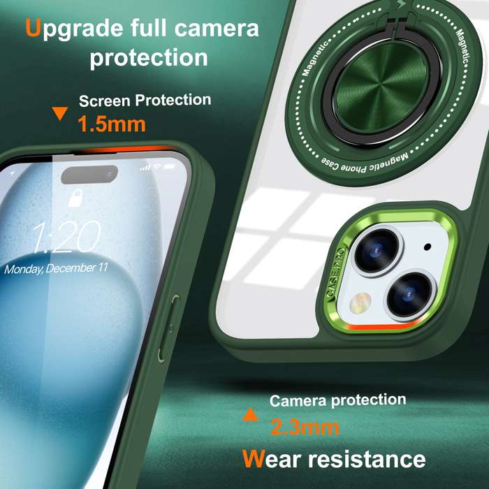 For iPhone 15 Magnetic Rotating Ring Holder Phone Case(Dark Green)