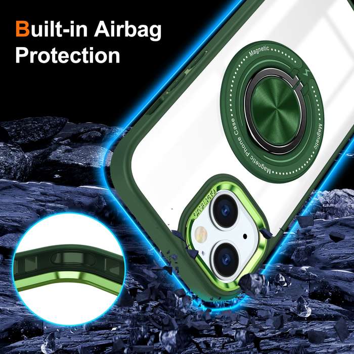For iPhone 15 Magnetic Rotating Ring Holder Phone Case(Dark Green)