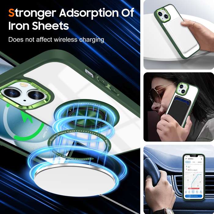 For iPhone 15 Magnetic Rotating Ring Holder Phone Case(Dark Green)