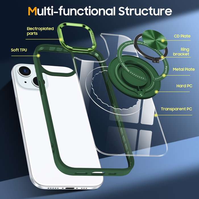 For iPhone 15 Magnetic Rotating Ring Holder Phone Case(Dark Green)