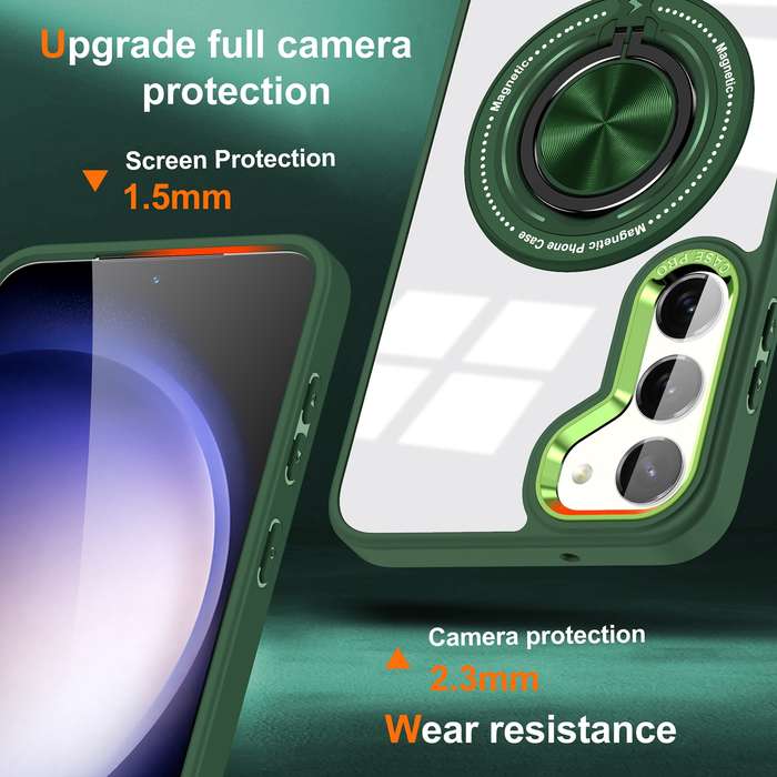 For Samsung Galaxy S23 5G Magnetic Rotating Ring Holder Phone Case(Dark Green)