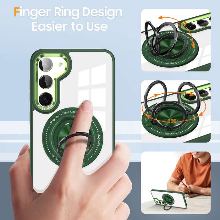 For Samsung Galaxy S23 5G Magnetic Rotating Ring Holder Phone Case(Dark Green)