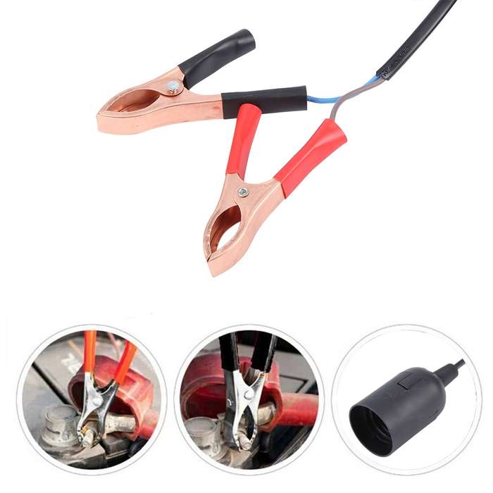 E27 Car Battery Charging Crocodile Clip to Headlight Connection Cable, Cable Length:2.8m