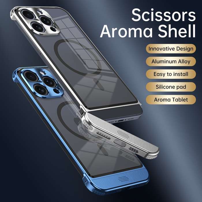 For iPhone 13 Pro Metal Scissor Design Aroma MagSafe Phone Case(Black)