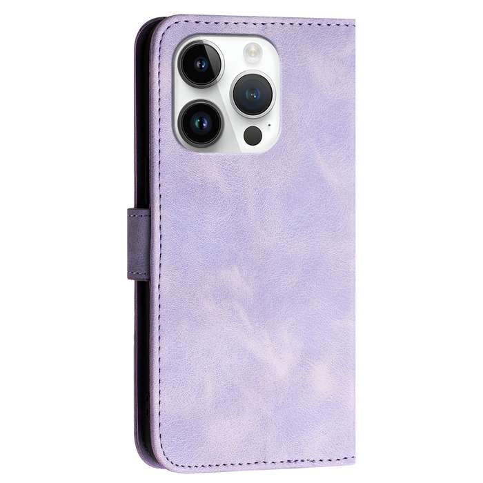 For iPhone 15 Pro YX0080 Grid Butterfly Embossed Pattern Flip Leather Phone Case with Lanyard(L