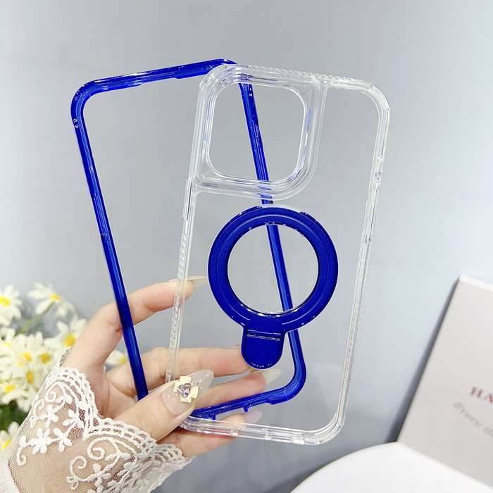 For iPhone 15 Translucent 3 in 1 Holder MagSafe Phone Case(Orange)