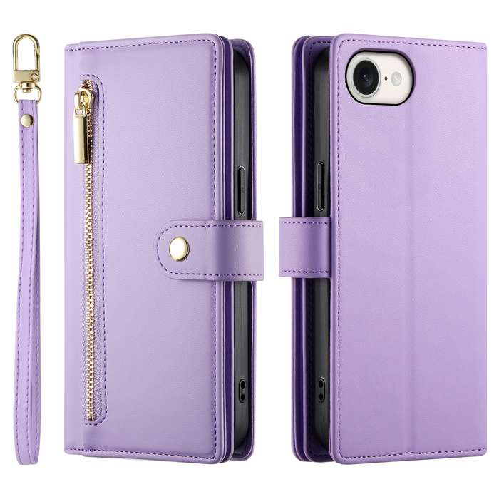 For iPhone SE 4 2024 Nine Card-slot Zipper Wallet Bag Leather Phone Case(Purple)