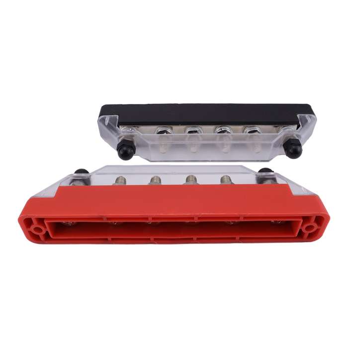 Pair 6 Way 48V 150A M6 Power Distribution Block Terminal Studs with 12pcs Terminals(Black + Red)