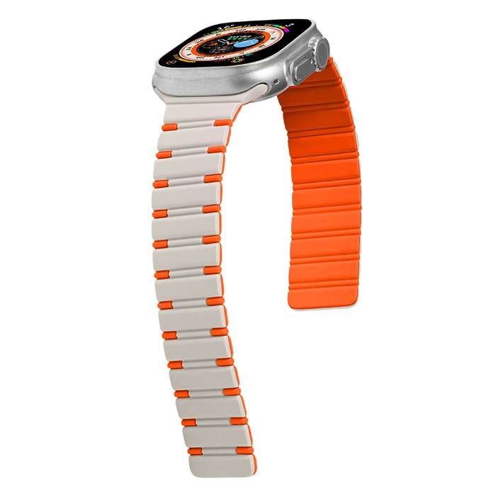 For Apple Watch Series 3 42mm Two-color Magnetic Silicone Watch Band(Starlight Orange)