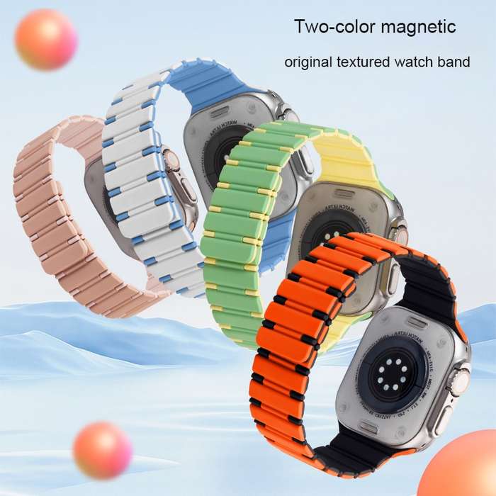 For Apple Watch Series 3 42mm Two-color Magnetic Silicone Watch Band(Starlight Orange)