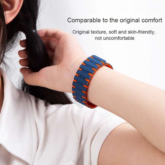 For Apple Watch Series 3 42mm Two-color Magnetic Silicone Watch Band(Starlight Orange)