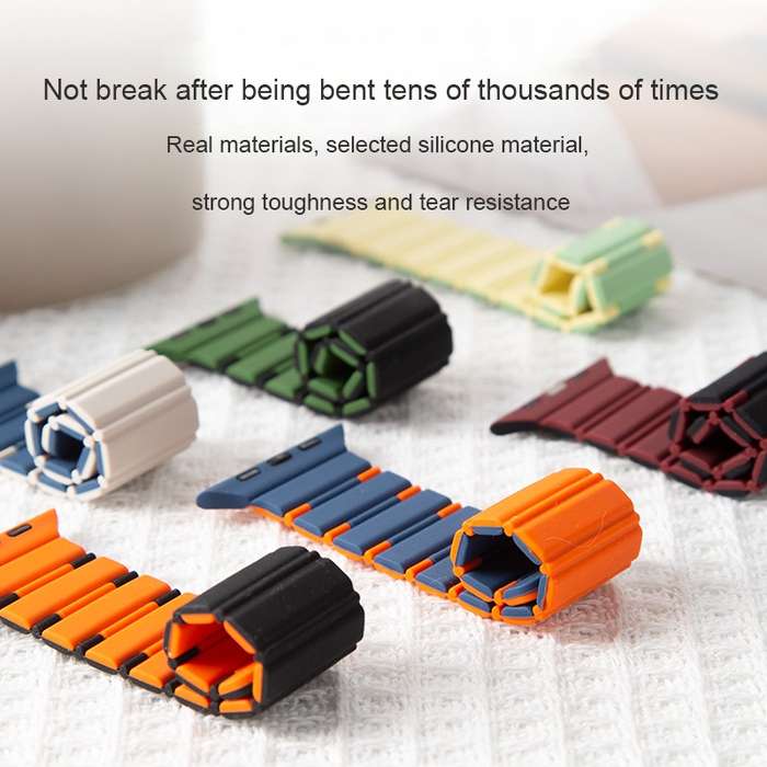 For Apple Watch Series 3 42mm Two-color Magnetic Silicone Watch Band(Starlight Orange)
