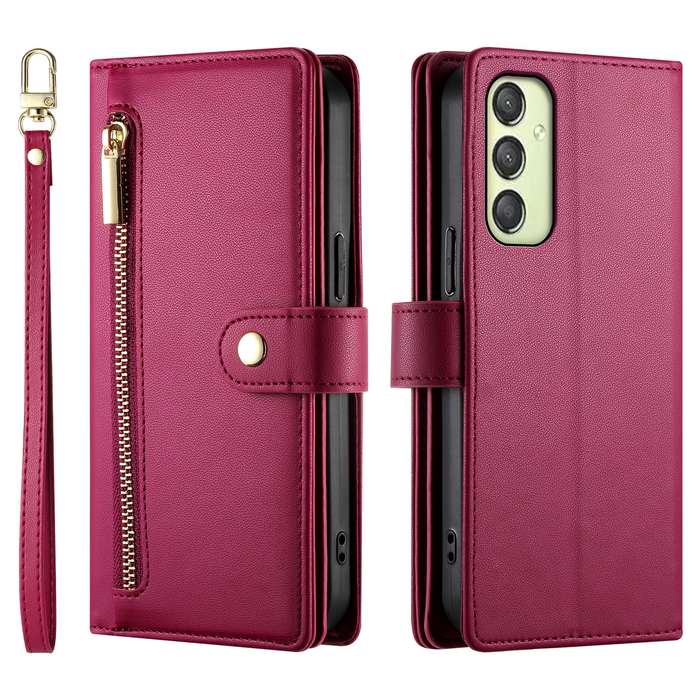 For Samsung Galaxy A25 Nine Card-slot Zipper Wallet Bag Leather Phone Case(Red)