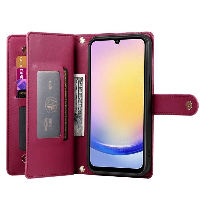 For Samsung Galaxy A25 Nine Card-slot Zipper Wallet Bag Leather Phone Case(Red)