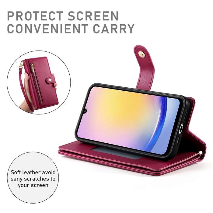 For Samsung Galaxy A25 Nine Card-slot Zipper Wallet Bag Leather Phone Case(Red)