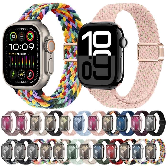 For Apple Watch Series 7 41mm Slim Magnetic Buckle Nylon Braided Watch Band(Camouflage Colorful