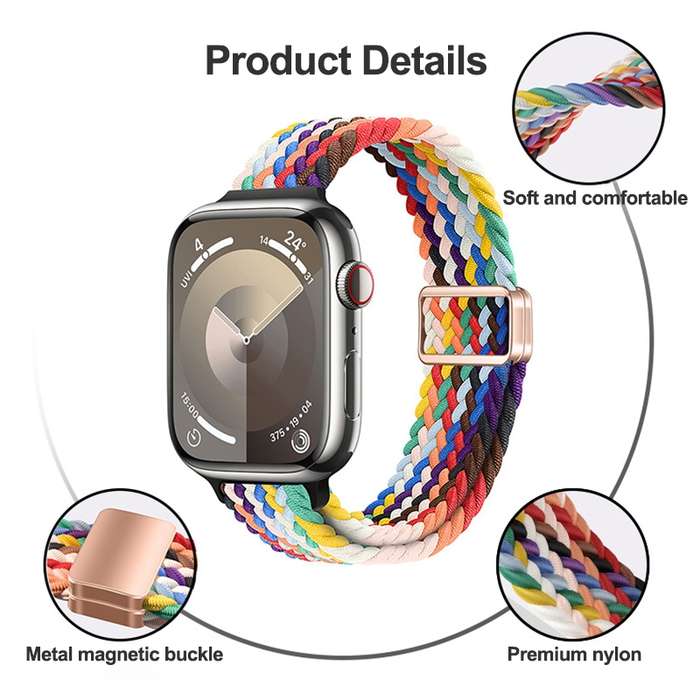 For Apple Watch Series 7 41mm Slim Magnetic Buckle Nylon Braided Watch Band(Camouflage Colorful