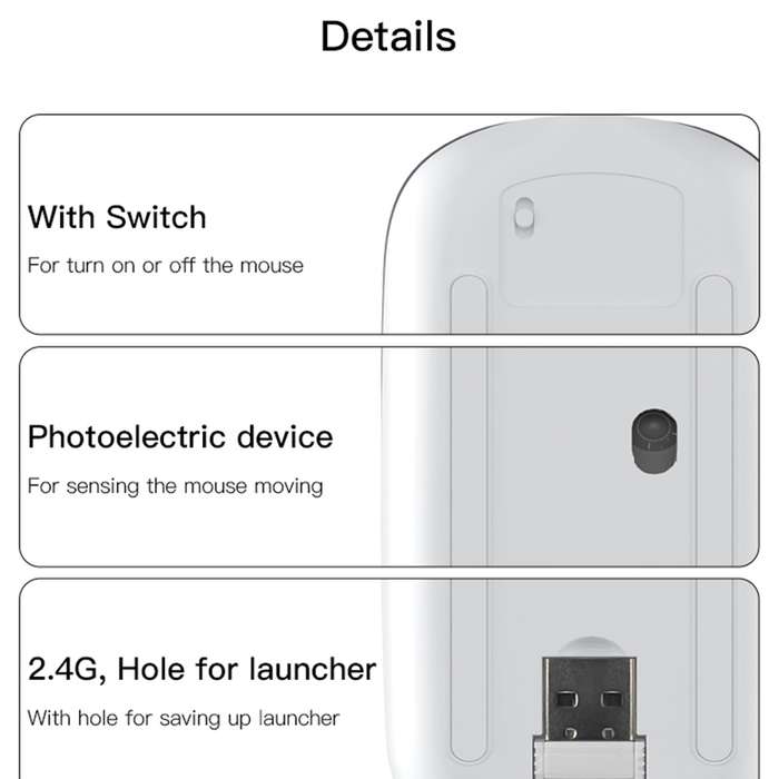 Yesido KB15 Slim 2.4G Rechargeable Wireless Optical Mouse(White)