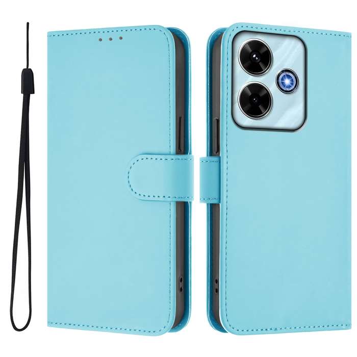 For Redmi 13 4G Global / 13 5G Global Skin Feel Solid Color Leather Phone Case with Lanyard(Brown)