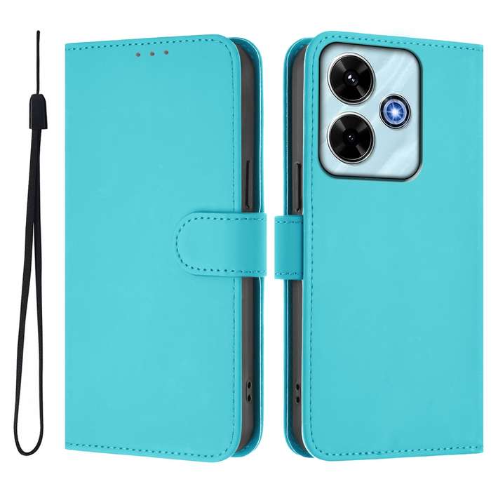 For Redmi 13 4G Global / 13 5G Global Skin Feel Solid Color Leather Phone Case with Lanyard(Brown)
