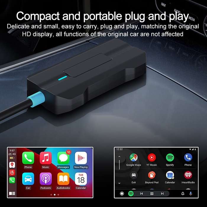 CarPlay and Android Auto Dual Interface Wireless Car Connectivity Box, Length:20cm(Black)