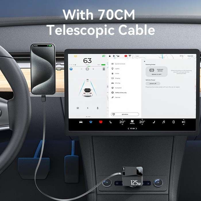 Yesido Y71 125W Type-C + 8 Pin Retractable Cable 3 in 1 Car Charger(Black)