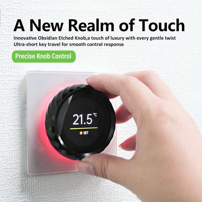 BHT-2007-P16-GB Electric Heating 1.6 inch TFT Color Screen Threaded Knob Thermostat(White Black)