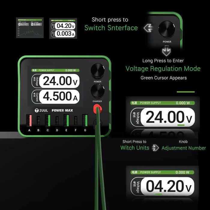 2UUL PC01 POWER MAX 200W Multi-Port Charger Adjustable Voltage Power Supply, Plug:US Plug