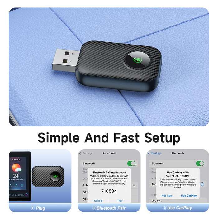 2 in 1 USB Wired to Wireless Car CarPlay / Android Box Adapter, with USB and Type-C Cable(Black)