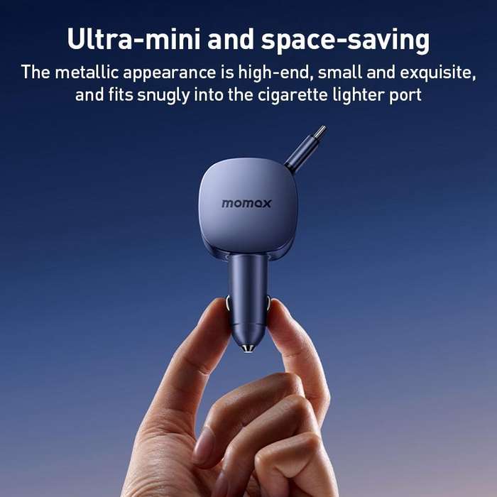 MOMAX UC19 60W 3 in 1 Car Charger with Retractable Cable(Dark Grey)