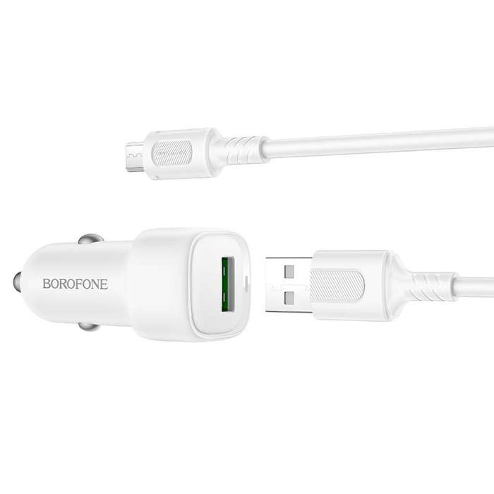 BOROFONE BZ34 Cloud QC3.0 USB Car Charger Set, with 1m USB to Micro USB Cable(White)