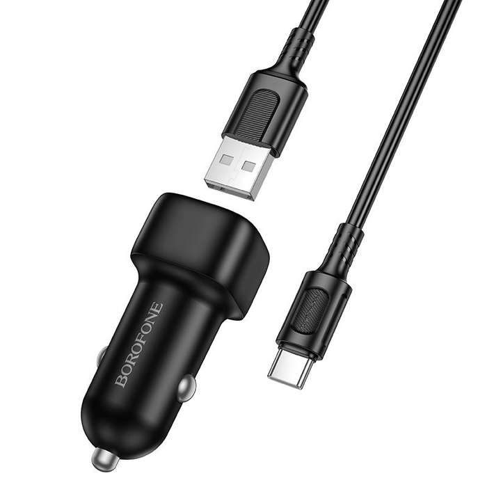 BOROFONE BZ34 Cloud QC3.0 USB Car Charger Set, with 1m USB to Type-C Cable(White)