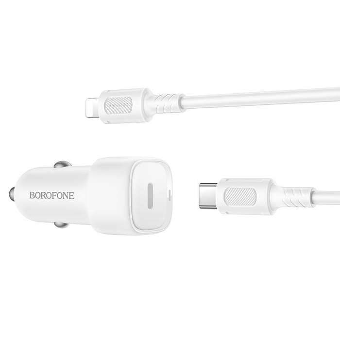 BOROFONE BZ34A Cloud PD20W Type-C Car Fast Charger Set, with 1m Type-C to 8 Pin Cable(White)