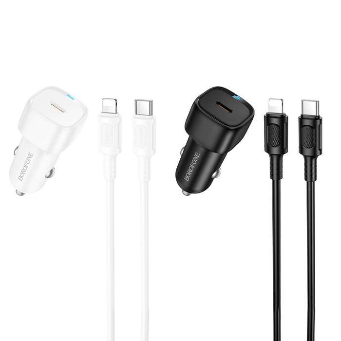 BOROFONE BZ34A Cloud PD20W Type-C Car Fast Charger Set, with 1m Type-C to 8 Pin Cable(White)