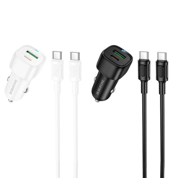BOROFONE BZ34B Cloud PD38W Type-C and USB Car Fast Charger, with 1m Type-C to Type-C Cable(White)