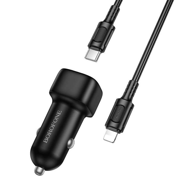 BOROFONE BZ34B Cloud PD38W Type-C and USB Car Fast Charger, with 1m Type-C to 8 Pin Cable(White)