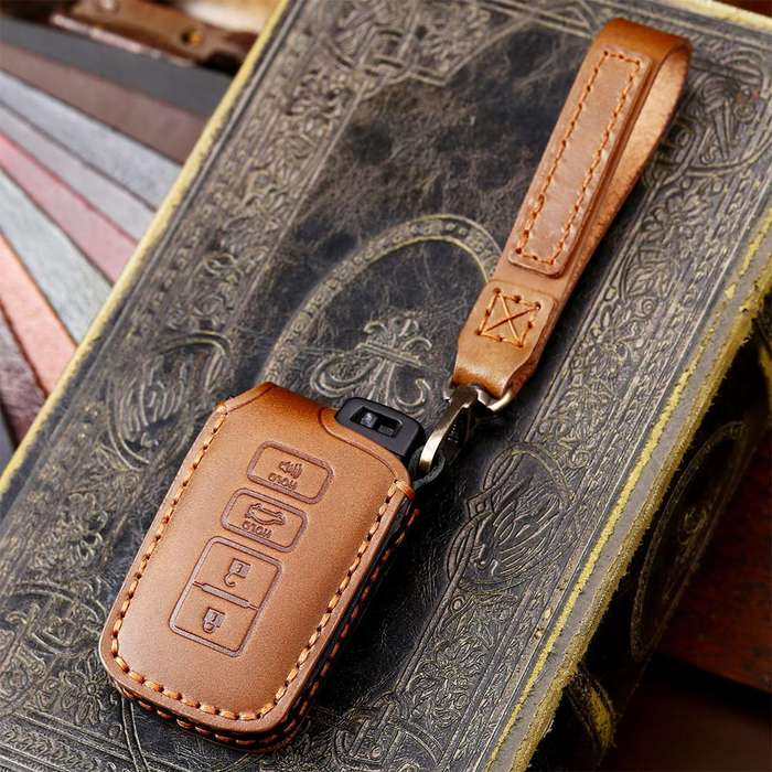 For Toyota North American 4-button C011 Crazy Horse Cowhide Car Key Protection Cover(Brown)