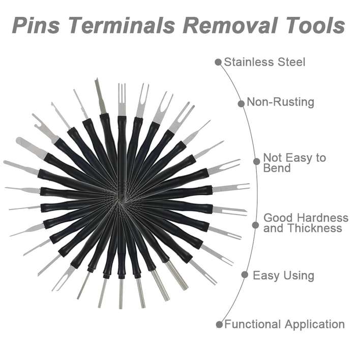 30pcs / Set Car Wire Harness Terminal Pin Removal Tool(Black Long Handle)
