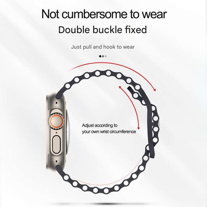 For Apple Watch Series 45mm Butterfly Buckle Ocean Silicone Watch Band with Film Integrated PC Case(