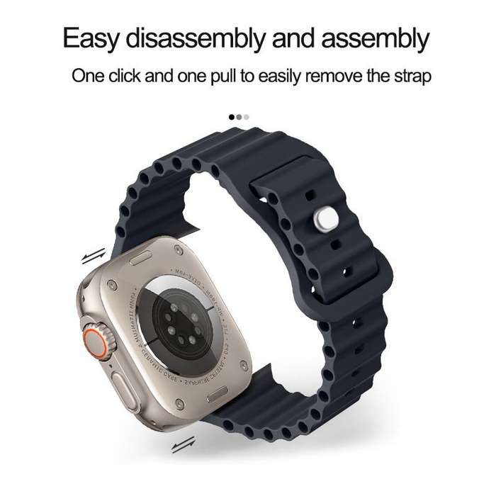 For Apple Watch Series 45mm Butterfly Buckle Ocean Silicone Watch Band with Film Integrated PC Case(