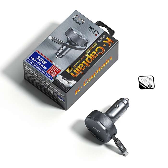 WK WP-C61 K-Captain Zinyao 33W Fast Car Charger with USB-C / Type-C Retractable Cable(Tarnish)