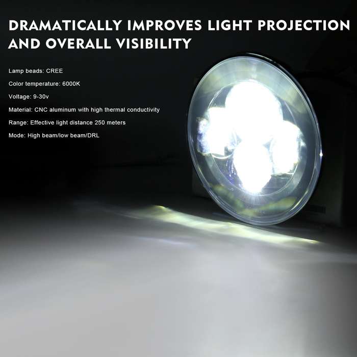 7 inch H4 / H13 DC 9V-30V 4000LM 6000K 40W 7 inch Car Round Shape LED Headlight Lamps for Jeep Wrang