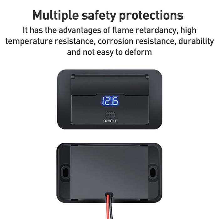 Car Modified 4-port Charger, with Voltmeter & Switch(Black)