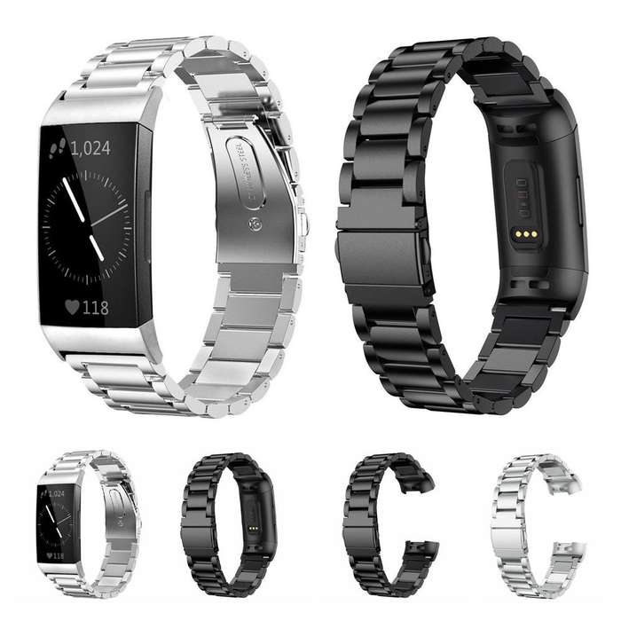 For Fitbit Charge 6 / 5 Tri-beads Flat Buckle Titanium Alloy Watch Band(Silver)