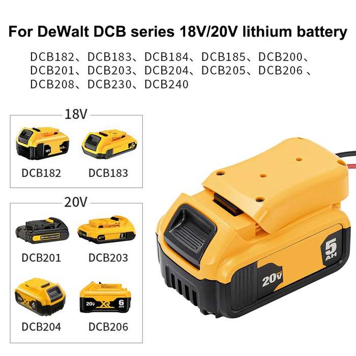 For DeWALT DCB Series 18V / 20V Lithium Battery DIY With Cable Adapter External Power Adapter Connec